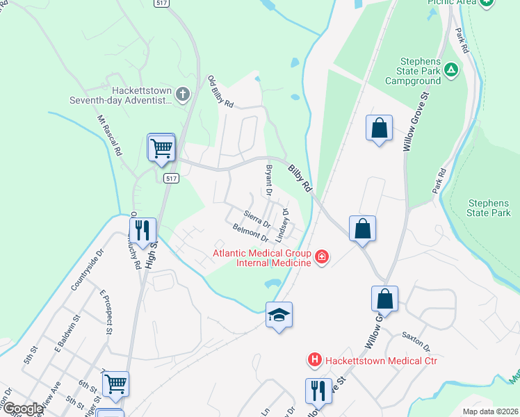 map of restaurants, bars, coffee shops, grocery stores, and more near 710 Faulkner Drive in Hackettstown