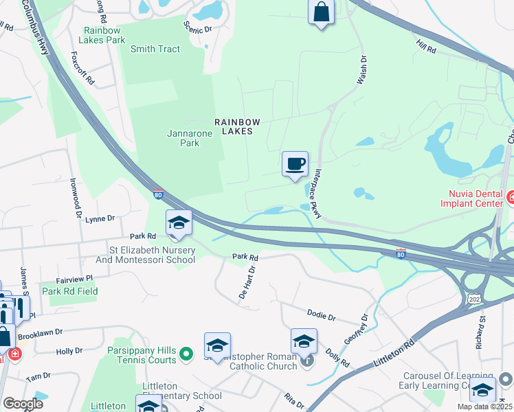 map of restaurants, bars, coffee shops, grocery stores, and more near 369 Interpace Parkway in Parsippany-Troy Hills
