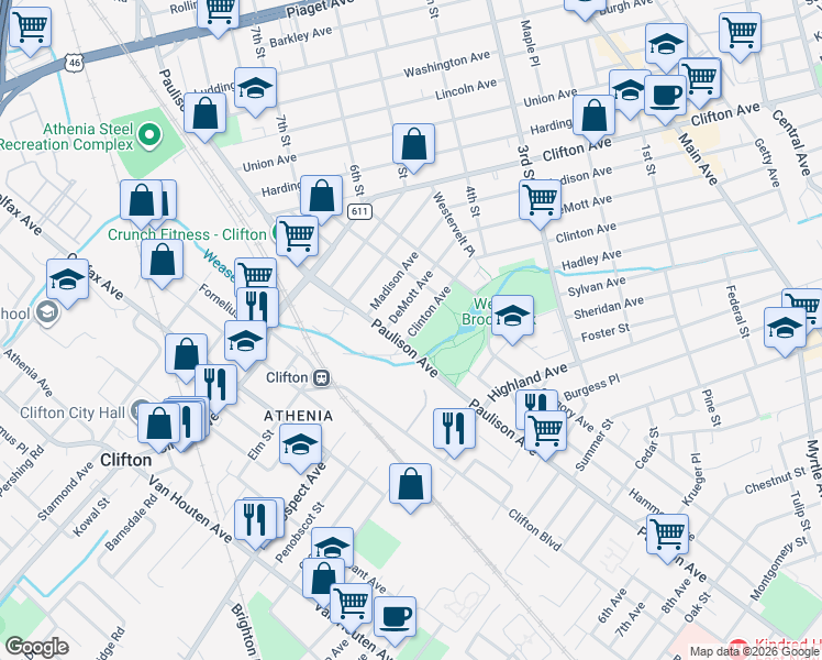 map of restaurants, bars, coffee shops, grocery stores, and more near 300 Clinton Avenue in Clifton