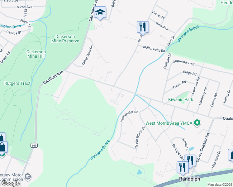 map of restaurants, bars, coffee shops, grocery stores, and more near 400 East Randolph Avenue in Mine Hill Township
