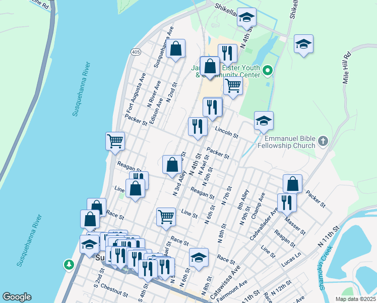 map of restaurants, bars, coffee shops, grocery stores, and more near 639 Greenough Street in Sunbury