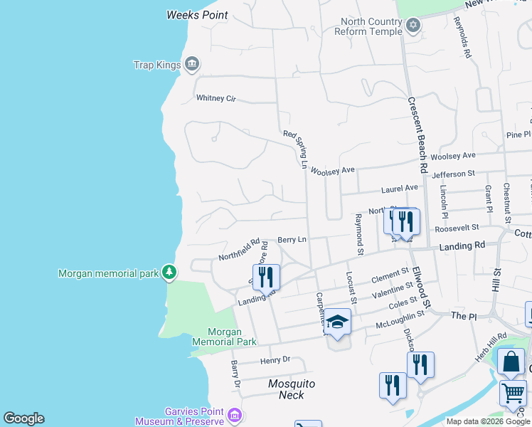map of restaurants, bars, coffee shops, grocery stores, and more near 7 Watersedge in Glen Cove
