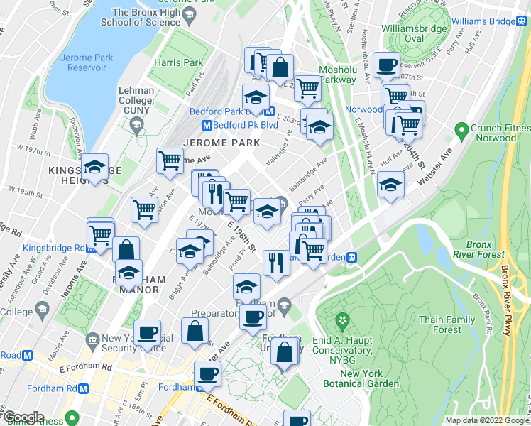 map of restaurants, bars, coffee shops, grocery stores, and more near 2869 Mount Saint Ursula Place in Bronx