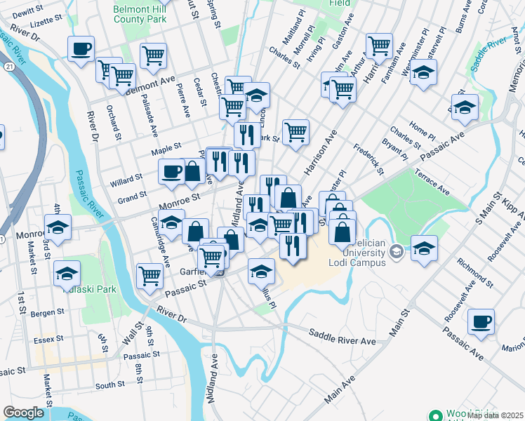 map of restaurants, bars, coffee shops, grocery stores, and more near 49 Harrison Avenue in Garfield
