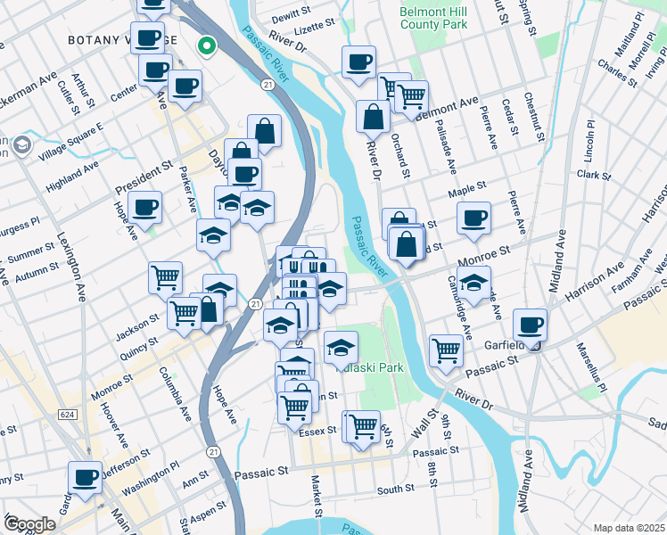 map of restaurants, bars, coffee shops, grocery stores, and more near 200 4th Street in Passaic