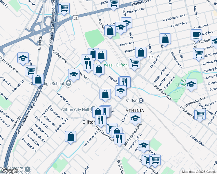 map of restaurants, bars, coffee shops, grocery stores, and more near in Clifton