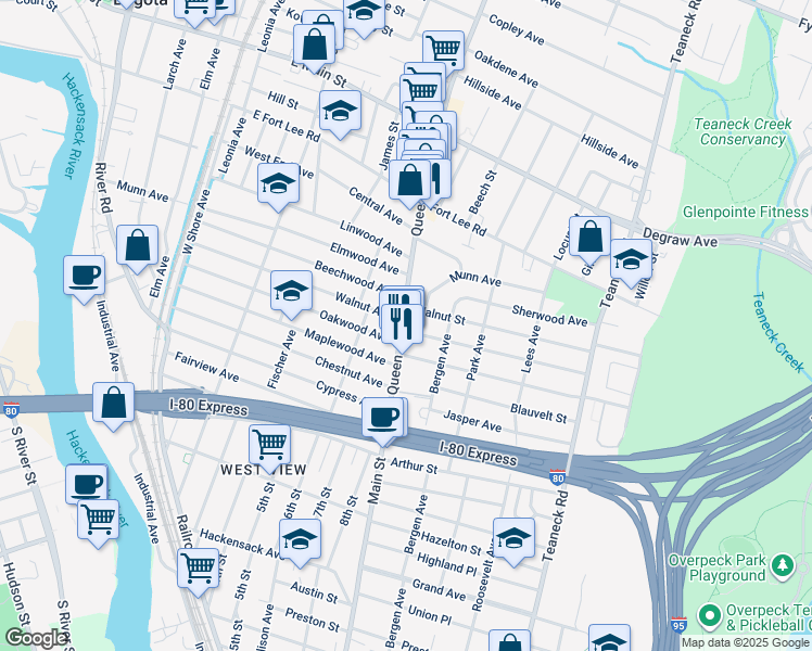 map of restaurants, bars, coffee shops, grocery stores, and more near 127 Queen Anne Road in Bogota