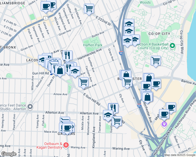 map of restaurants, bars, coffee shops, grocery stores, and more near 2908 Tiemann Avenue in Bronx