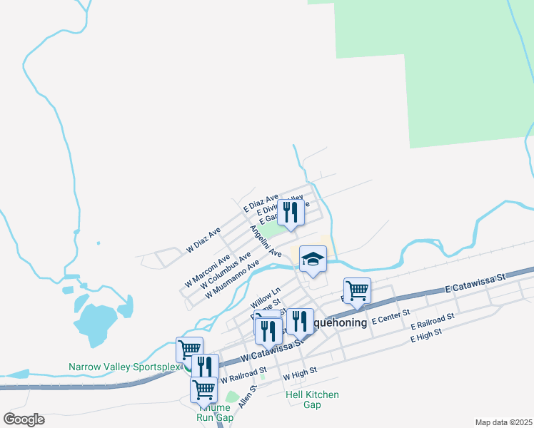 map of restaurants, bars, coffee shops, grocery stores, and more near 41 East Garibaldi Avenue in Nesquehoning