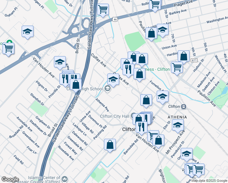 map of restaurants, bars, coffee shops, grocery stores, and more near 333 Colfax Avenue in Clifton