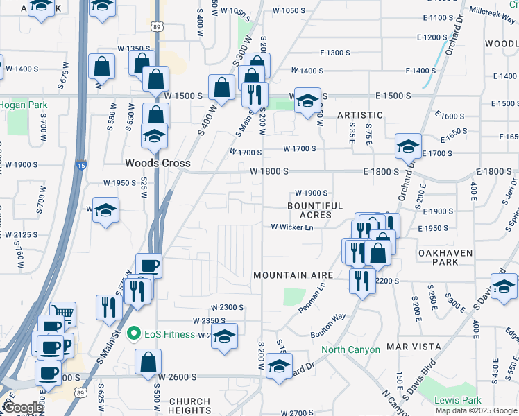 map of restaurants, bars, coffee shops, grocery stores, and more near 1990 South 200 West in Bountiful