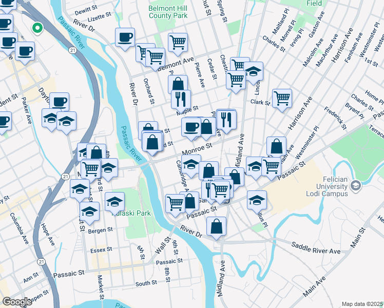 map of restaurants, bars, coffee shops, grocery stores, and more near 15 Commerce Street in Garfield