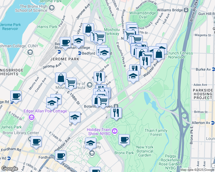 map of restaurants, bars, coffee shops, grocery stores, and more near 2986 Marion Avenue in The Bronx