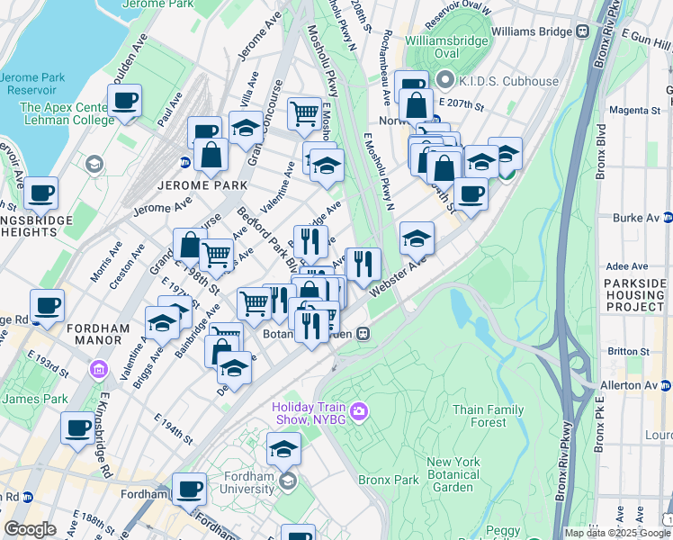 map of restaurants, bars, coffee shops, grocery stores, and more near 2986 Marion Avenue in The Bronx