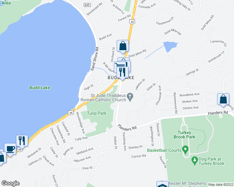 map of restaurants, bars, coffee shops, grocery stores, and more near 12 Mount Olive Road in Mount Olive Township