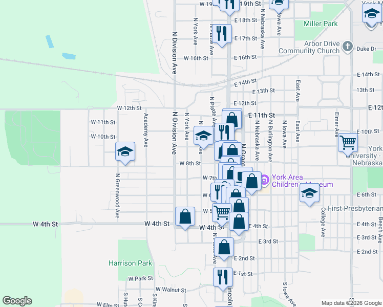 map of restaurants, bars, coffee shops, grocery stores, and more near 820 North York Avenue in York