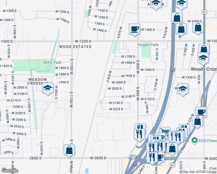 map of restaurants, bars, coffee shops, grocery stores, and more near 916 West 2025 South in Woods Cross
