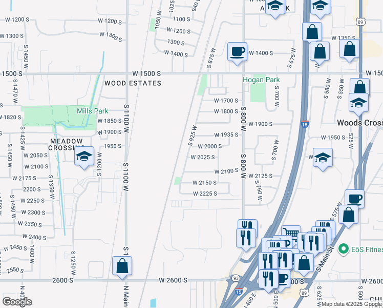 map of restaurants, bars, coffee shops, grocery stores, and more near 916 West 2025 South in Woods Cross