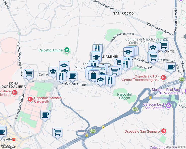 map of restaurants, bars, coffee shops, grocery stores, and more near 67 Via Edoardo Nicolardi in Napoli