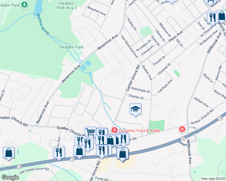 map of restaurants, bars, coffee shops, grocery stores, and more near 44 Center Grove Road in Randolph