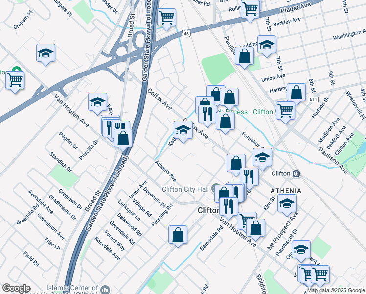 map of restaurants, bars, coffee shops, grocery stores, and more near 333 Colfax Avenue in Clifton