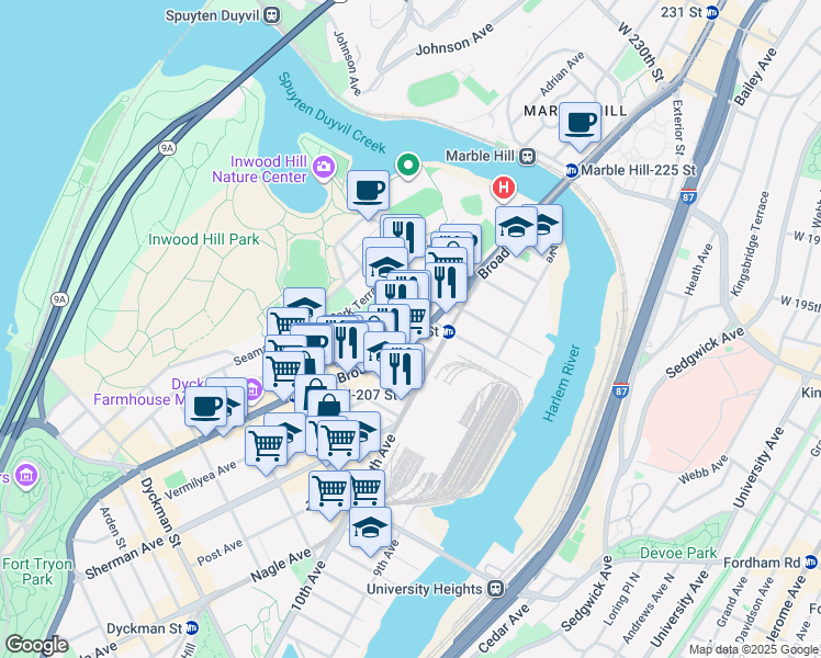 map of restaurants, bars, coffee shops, grocery stores, and more near in New York