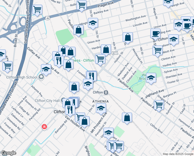 map of restaurants, bars, coffee shops, grocery stores, and more near in Clifton