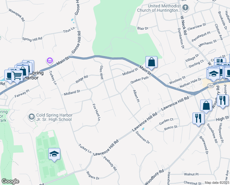 map of restaurants, bars, coffee shops, grocery stores, and more near 29 Carnegie Avenue in Huntington