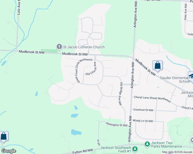 map of restaurants, bars, coffee shops, grocery stores, and more near 5916 Great Court Circle Northwest in Massillon