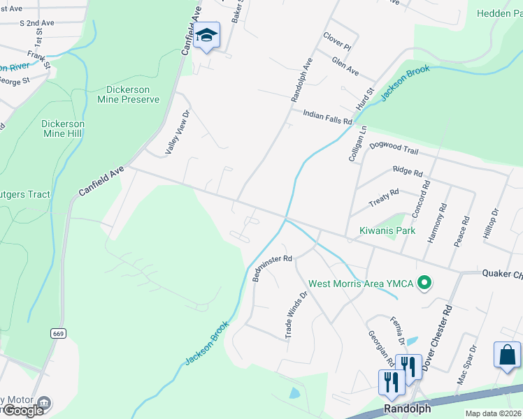 map of restaurants, bars, coffee shops, grocery stores, and more near 400 East Randolph Avenue in Mine Hill Township