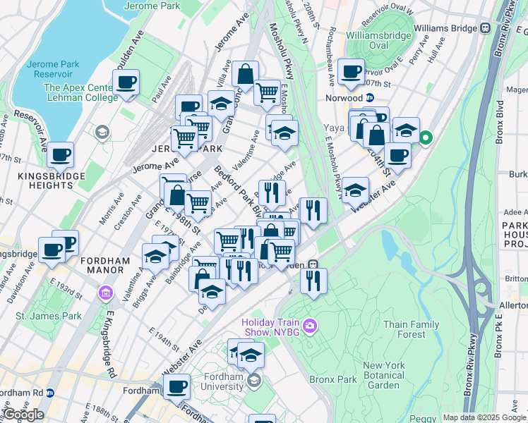 map of restaurants, bars, coffee shops, grocery stores, and more near 2960 Marion Avenue in Bronx