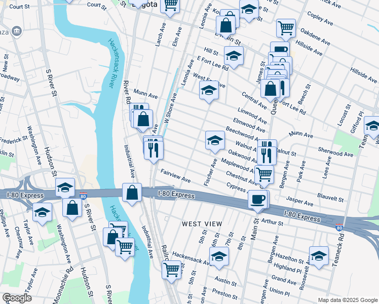 map of restaurants, bars, coffee shops, grocery stores, and more near 112 Chestnut Avenue in Bogota