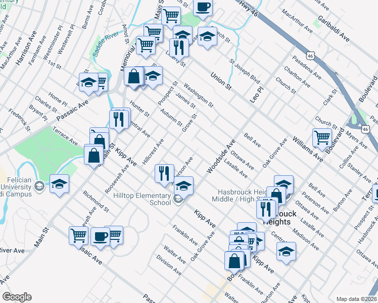map of restaurants, bars, coffee shops, grocery stores, and more near 135 Central Avenue in Lodi