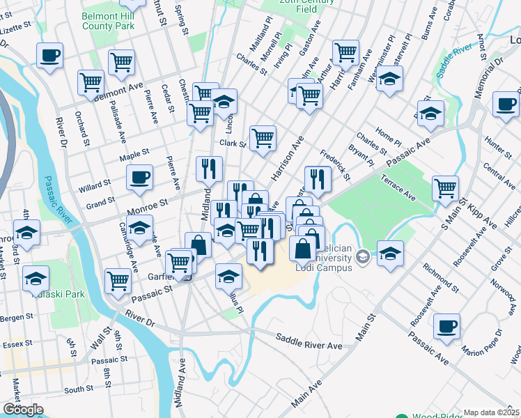 map of restaurants, bars, coffee shops, grocery stores, and more near 21 Farnham Avenue in Garfield