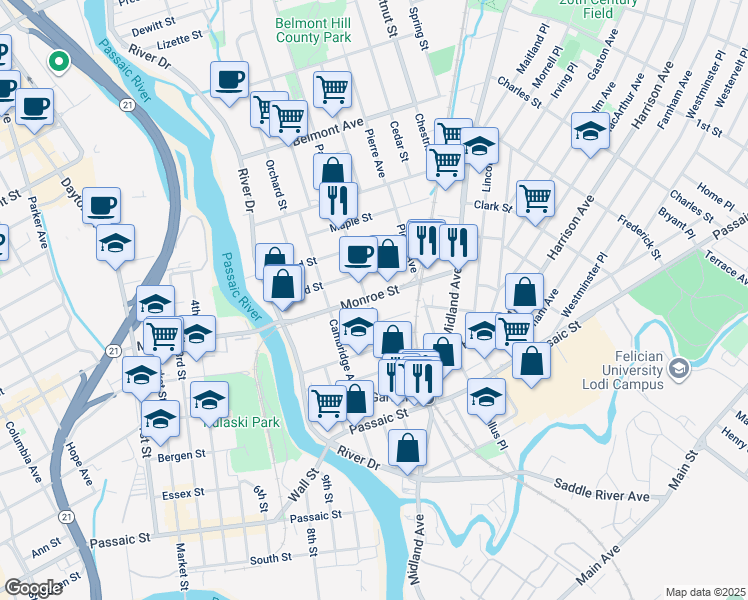 map of restaurants, bars, coffee shops, grocery stores, and more near 41 Commerce Street in Garfield