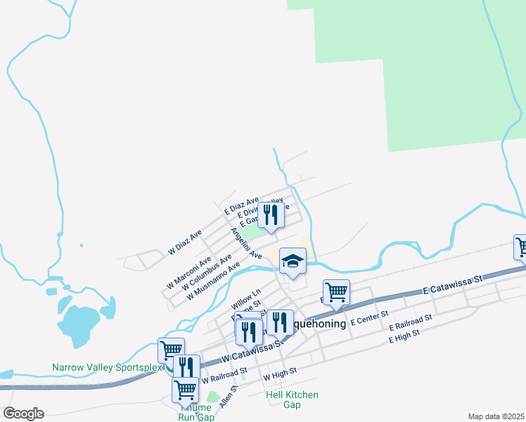 map of restaurants, bars, coffee shops, grocery stores, and more near 41 East Garibaldi Avenue in Nesquehoning