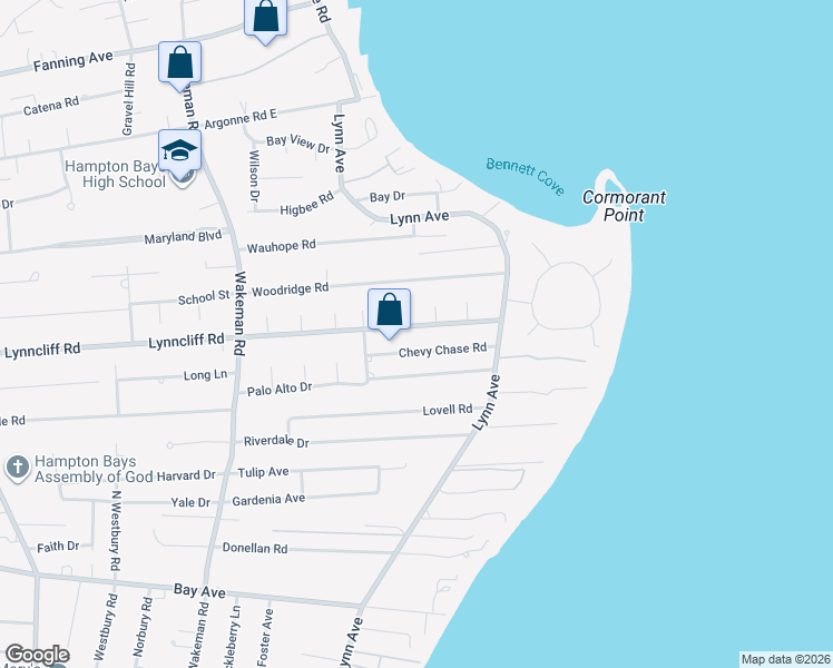 map of restaurants, bars, coffee shops, grocery stores, and more near 17 Chevy Chase Road in Hampton Bays