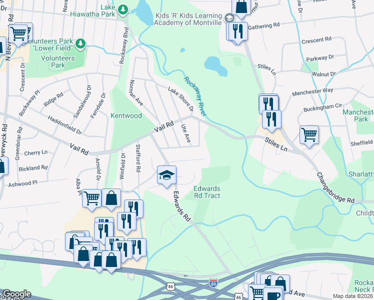 map of restaurants, bars, coffee shops, grocery stores, and more near 11 Sweetwood Court in Parsippany-Troy Hills