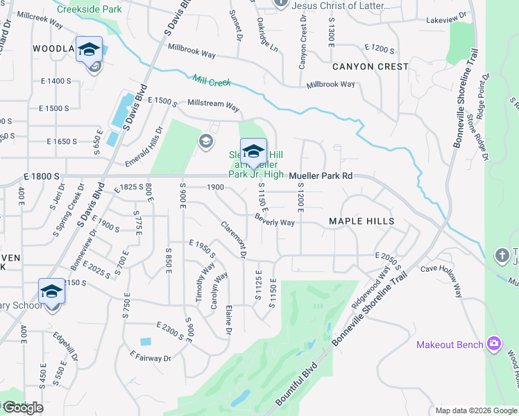 map of restaurants, bars, coffee shops, grocery stores, and more near 1888 South 1150 East in Bountiful