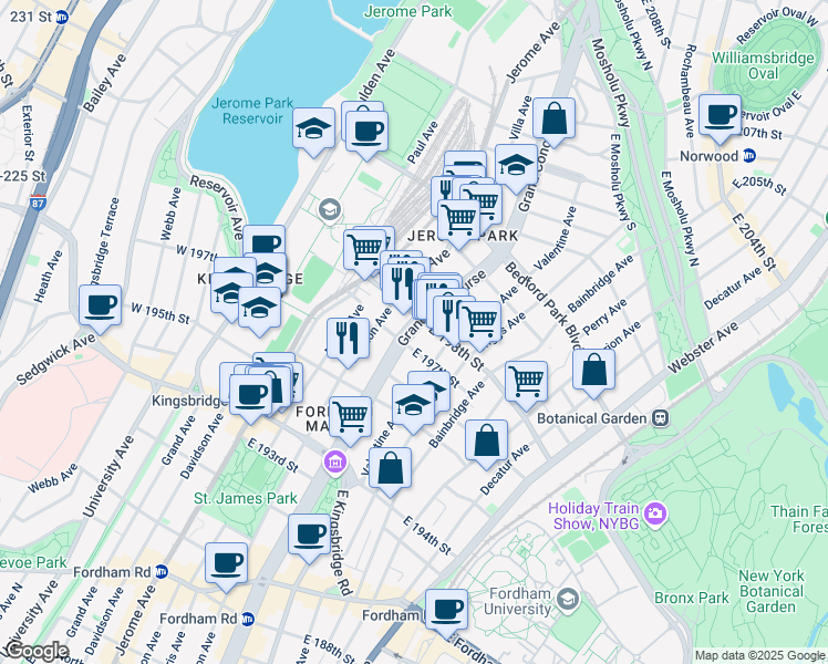 map of restaurants, bars, coffee shops, grocery stores, and more near 2826 Grand Concourse in Bronx