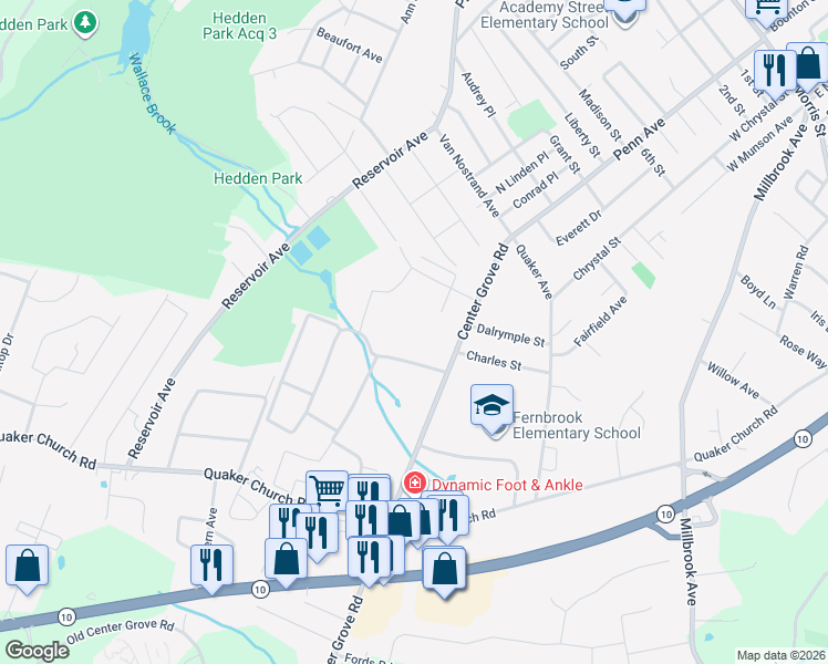map of restaurants, bars, coffee shops, grocery stores, and more near 44 Center Grove Road in Randolph