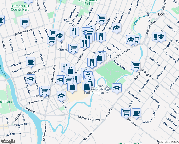 map of restaurants, bars, coffee shops, grocery stores, and more near 78 Westminster Place in Garfield