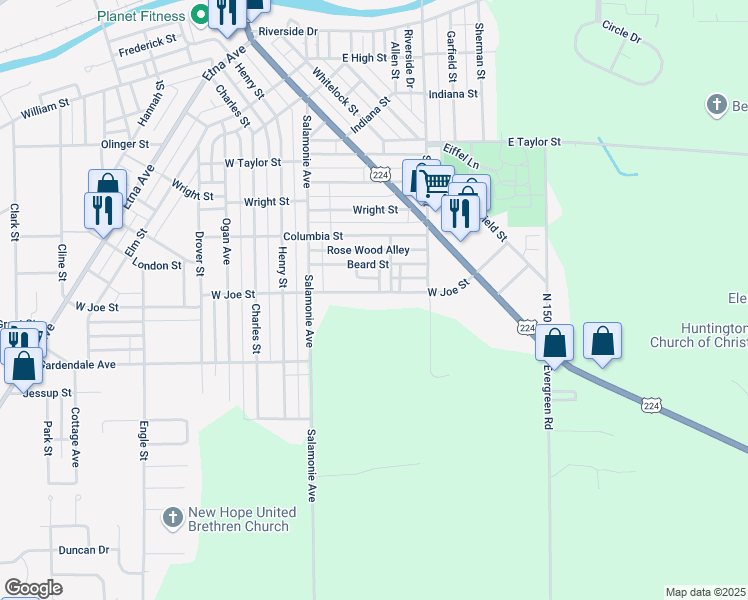 map of restaurants, bars, coffee shops, grocery stores, and more near 1345-1349 Cycle Avenue in Huntington