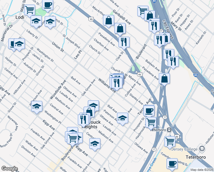 map of restaurants, bars, coffee shops, grocery stores, and more near 25 Hoehn Street in Lodi