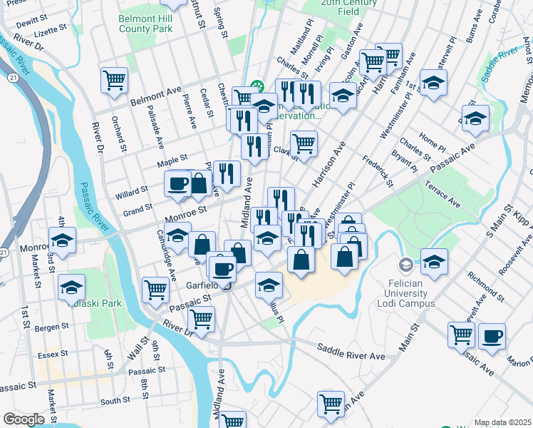 map of restaurants, bars, coffee shops, grocery stores, and more near 146 Lincoln Place in Garfield