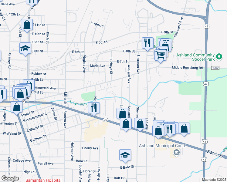 map of restaurants, bars, coffee shops, grocery stores, and more near 715 Cleveland Avenue in Ashland