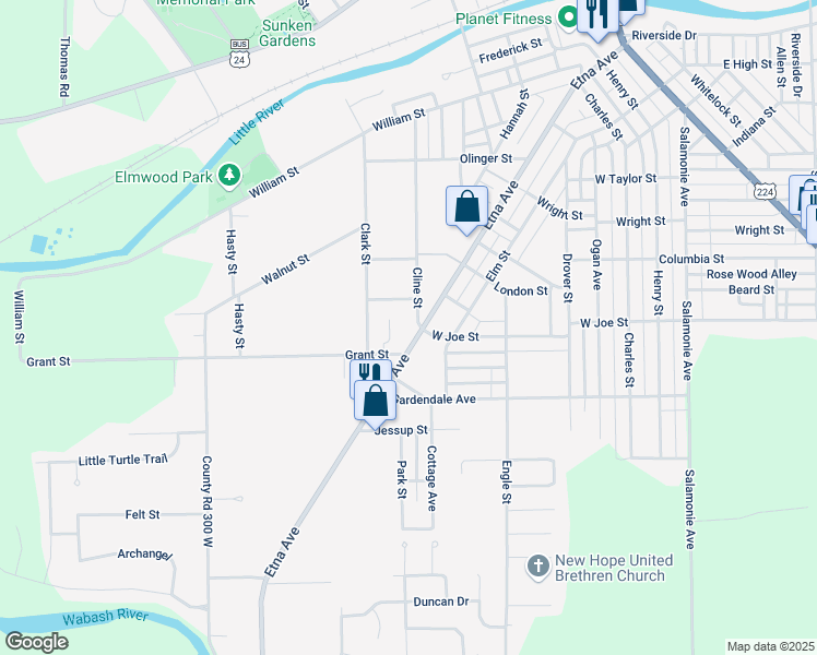 map of restaurants, bars, coffee shops, grocery stores, and more near 1325 Edna Street in Huntington