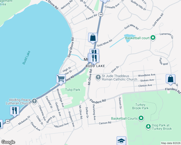map of restaurants, bars, coffee shops, grocery stores, and more near in Mount Olive