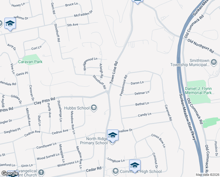 map of restaurants, bars, coffee shops, grocery stores, and more near 163 Town Line Road in East Northport