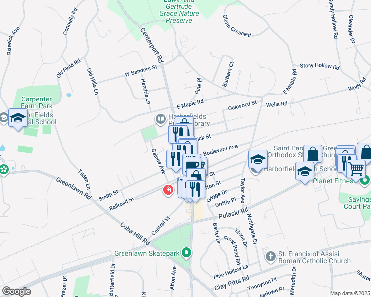 map of restaurants, bars, coffee shops, grocery stores, and more near 5 Fenwick Street in Greenlawn